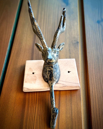 Brass Hanger Deer Guardian, handmade, personalization with engraving on wood possible