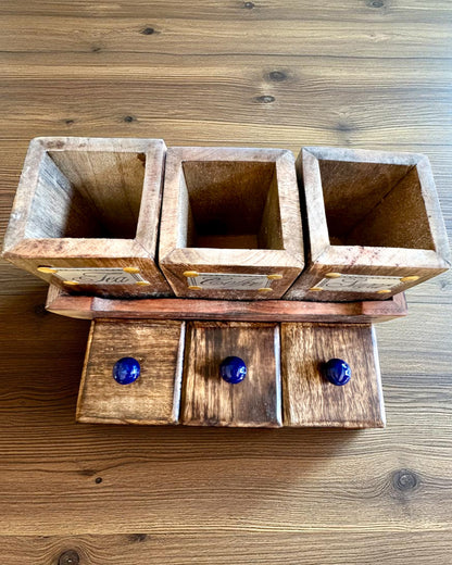 Royal Trio Set – Tea, Coffee, Sugar made of Shisham wood, handmade, with engraving option for a gift