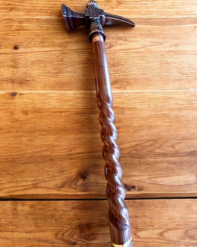 Walking Cane - VIKING with a head in the form of a battle hammer, personalization with engraving possible as a gift