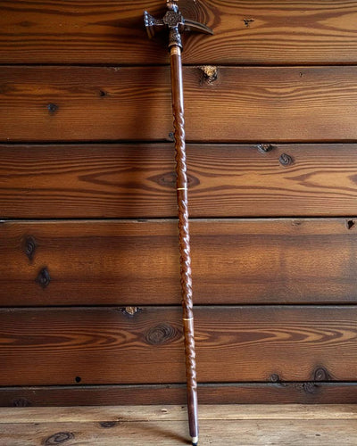 Walking Cane - VIKING with a head in the form of a battle hammer, personalization with engraving possible as a gift