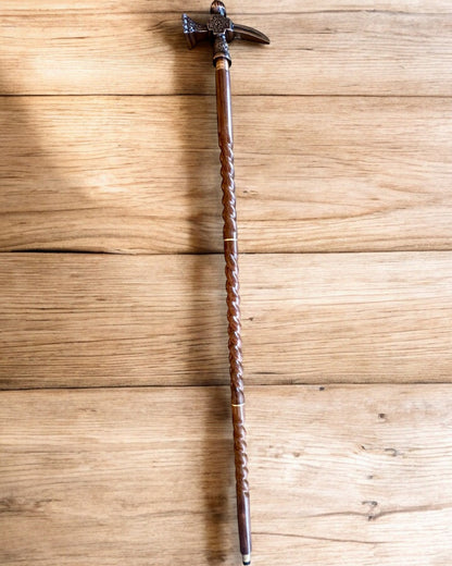 Walking Cane - VIKING with a head in the form of a battle hammer, personalization with engraving possible as a gift