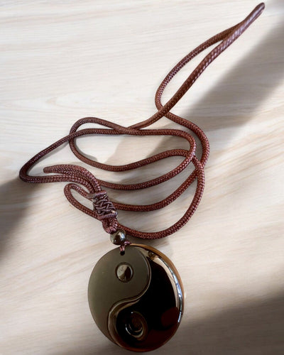 Boho Necklace with Obsidian Yin Yang Tai Chi, customizable with engraving for a gift