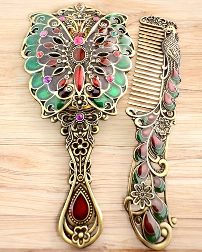 "Butterfly Elegance" Mirror Set with Comb