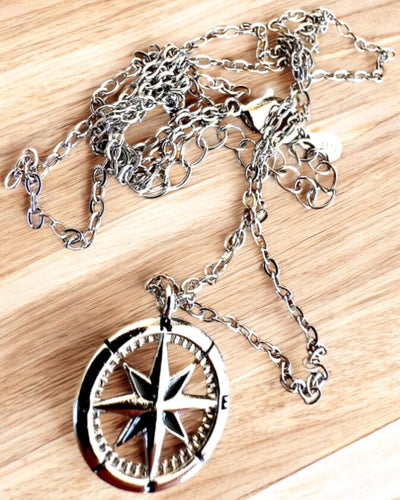 Silver Necklace with a Small Symbol - "Traveler's" Compass, customizable with engraving for a gift