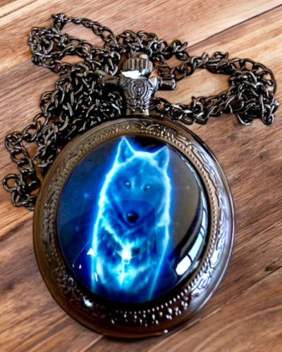 Lunar Wolf Pocket Watch – Moon Wolf Clock, customizable with engraving for a gift