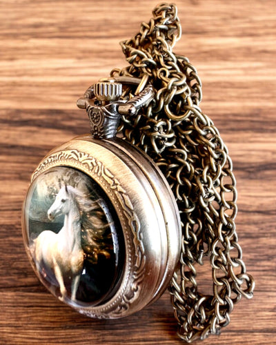 Unicorn Elegance pocket watch with chain, unicorn motif, free custom engraving