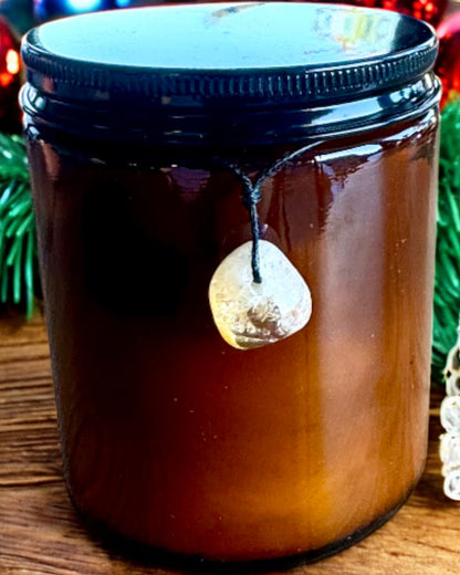 Intentional soy candle 250 ml with natural stone – choose your energy: Citrine or Garnet, personalized engraving for a gift