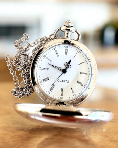 Elegant Pocket Watch "Timeless Classic", silver color, customizable with engraving for a gift