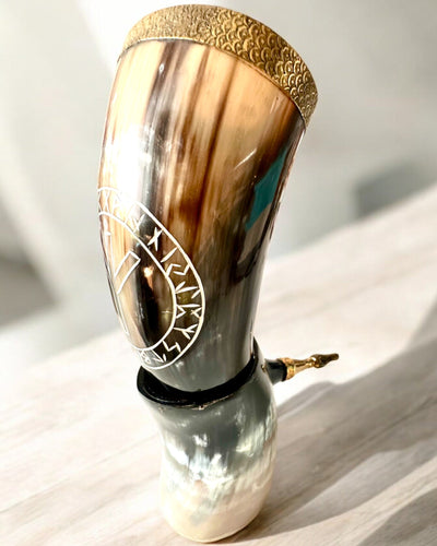 Horn Mug "Viking Valor" - Hand Engraved, Premium Quality - 4 Variants Available