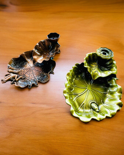 Elegant Metal Lotus Leaf Incense Holder - 4 variants to choose from, personalization with engraving available for a gift