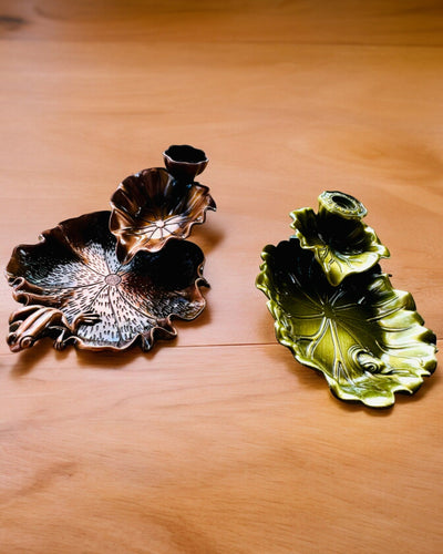 Elegant Metal Lotus Leaf Incense Holder - 4 variants to choose from, personalization with engraving available for a gift