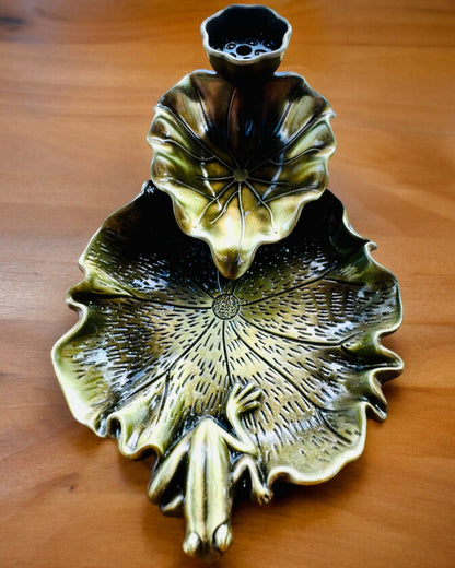 Elegant Metal Lotus Leaf Incense Holder - 4 variants to choose from, personalization with engraving available for a gift