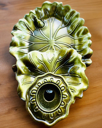 Elegant Metal Lotus Leaf Incense Holder - 4 variants to choose from, personalization with engraving available for a gift