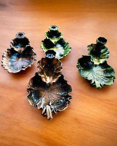 Elegant Metal Lotus Leaf Incense Holder - 4 variants to choose from, personalization with engraving available for a gift
