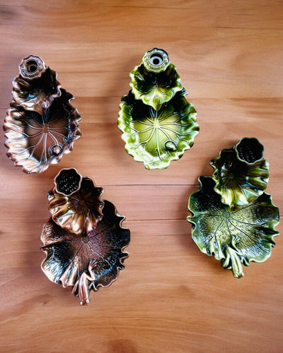 Elegant Metal Lotus Leaf Incense Holder - 4 variants to choose from, personalization with engraving available for a gift