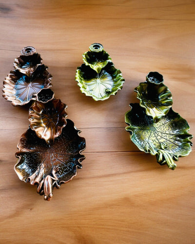 Elegant Metal Lotus Leaf Incense Holder - 4 variants to choose from, personalization with engraving available for a gift