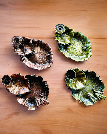 Elegant Metal Lotus Leaf Incense Holder - 4 variants to choose from, personalization with engraving available for a gift
