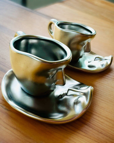 Elegant Ceramic Cups "Mask" – Set of 2 pcs. - personalization with engraving available for a gift