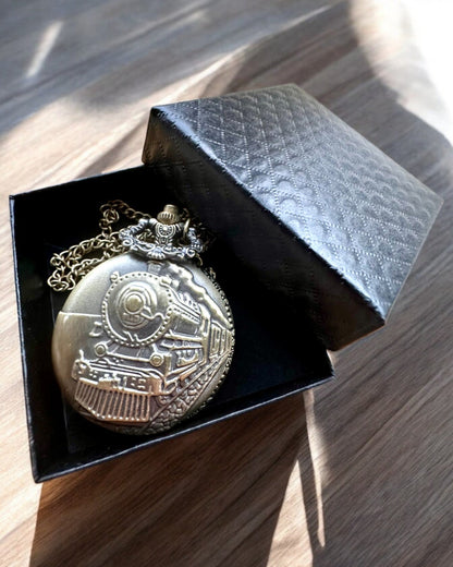 Pocket watch "Time Locomotive" with engraving, as a gift, train motif