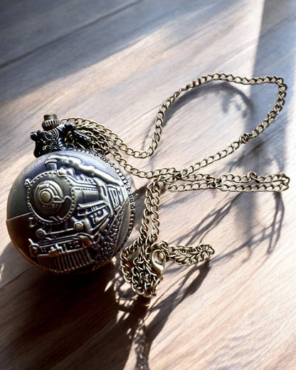 Pocket watch "Time Locomotive" with engraving, as a gift, train motif