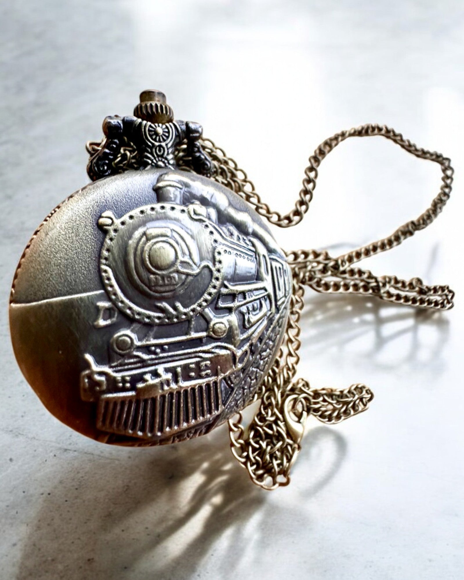 Pocket watch "Time Locomotive" with engraving, as a gift, train motif
