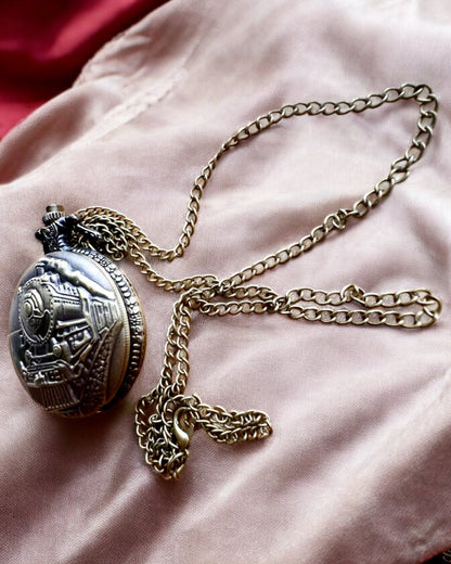 Pocket watch "Time Locomotive" with engraving, as a gift, train motif