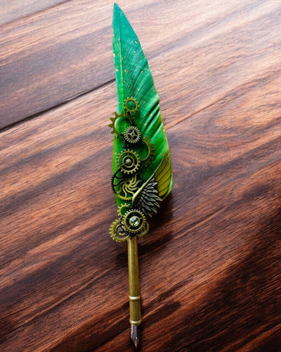 "Steampunk Elegance" Calligraphy Pen with Turkey Feather - Handcrafted, 5 Variants to Choose From, Custom Engraving for Gift