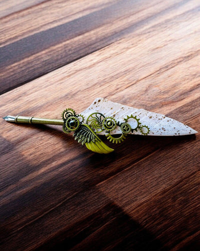 "Steampunk Elegance" Calligraphy Pen with Turkey Feather - Handcrafted, 5 Variants to Choose From, Custom Engraving for Gift