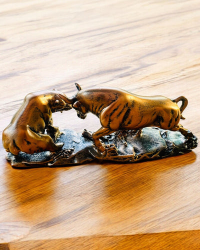 "Clash of the Bull and the Bear" - Copper-rust sculpture with engraving option