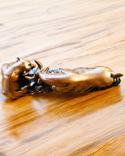 "Clash of the Bull and the Bear" - Copper-rust sculpture with engraving option