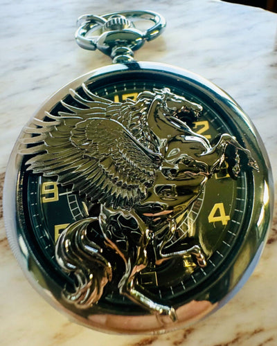 Pocket Watch "Equus Tempus" - Black with Horse Motif, customizable with engraving - black dial