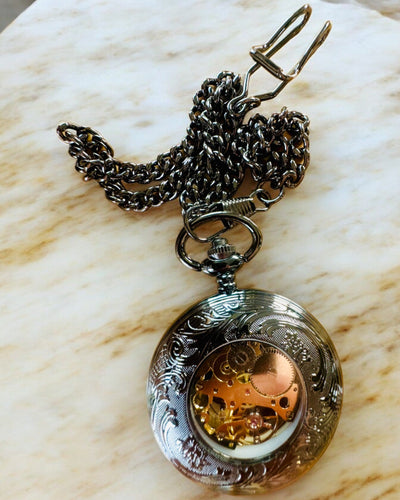 Pocket Watch "Equus Tempus" - Black with Horse Motif, customizable with engraving - black dial