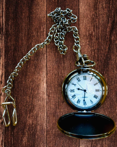 Classic Pocket Watch with Roman Numerals and Chain, Quartz, Black Shine - color black