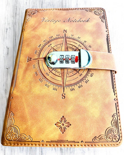 Secret A5 Vintage Notebook with Code Lock - Choose Your Style, Personalization with Engraving for a Gift