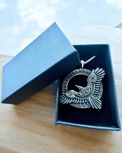 Amulet of the Steel Falcon - Necklace with engraving, inspired by Celtic art, as a gift
