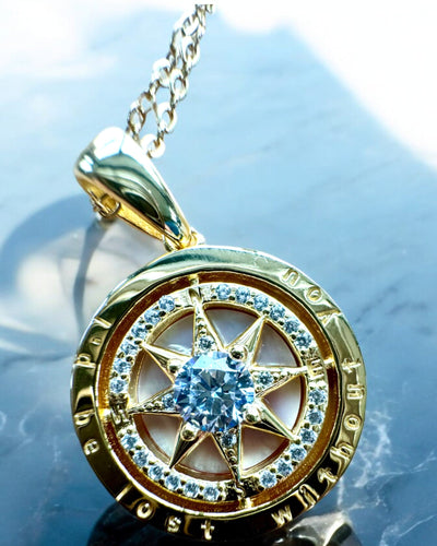 Compass Necklace "Star Direction", customizable with engraving, 2 color variants available