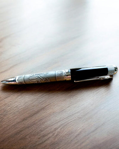Elegant Pen "Masterful Harmony" with Engraving Option - Symbolic Motifs, Ancient Silver, personalization with engraving available as a gift