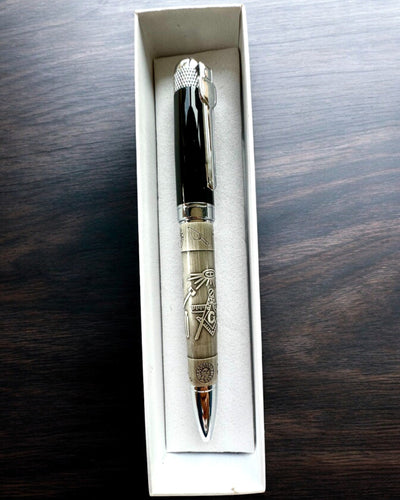 Elegant Pen "Masterful Harmony" with Engraving Option - Symbolic Motifs, Ancient Silver, personalization with engraving available as a gift