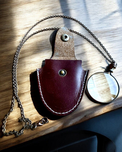 Vintage Look - Glass Magnifying Lens with Leather Case, customizable with engraving