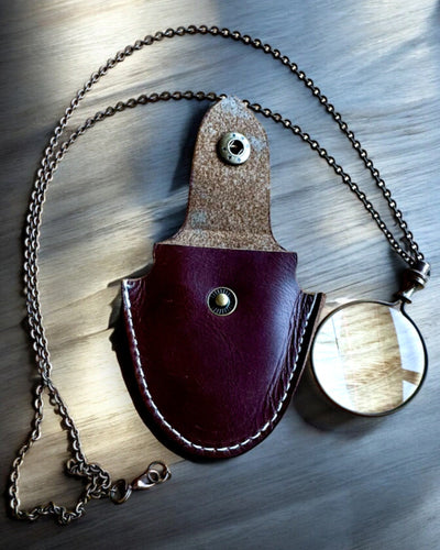 Vintage Look - Glass Magnifying Lens with Leather Case, customizable with engraving