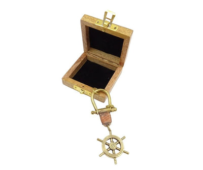 Ship's Wheel Keychain BN-2156 in a Wooden Box