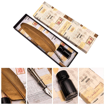Calligraphy Set - Gold Goose Feather Quill with Nib + Ink – 7262