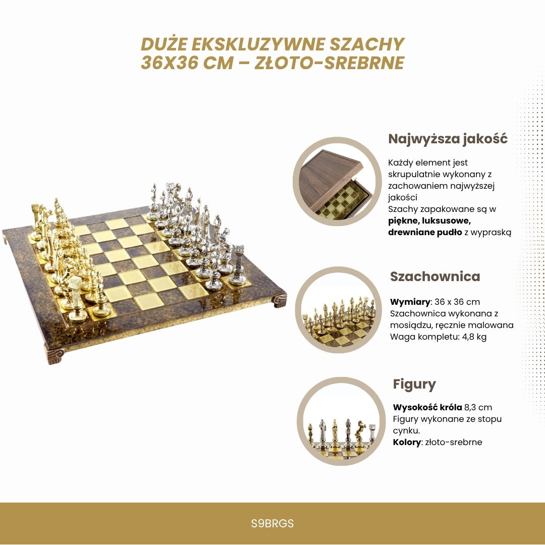 Large Exclusive Chess Set – 36x36 cm – Gold and Silver - Renaissance S9BRGS