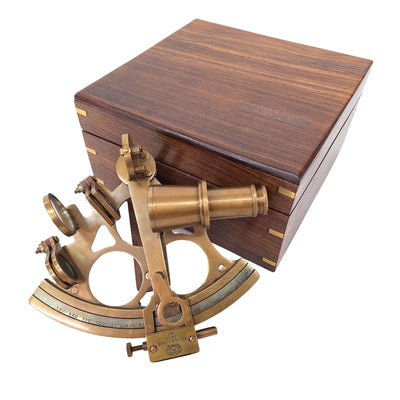 Large Brass Sextant in an Elegant Wooden Box with Custom Engraving