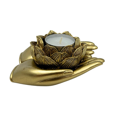 Gold Glamour Tealight Candle Holder – Hand – 311FJZ