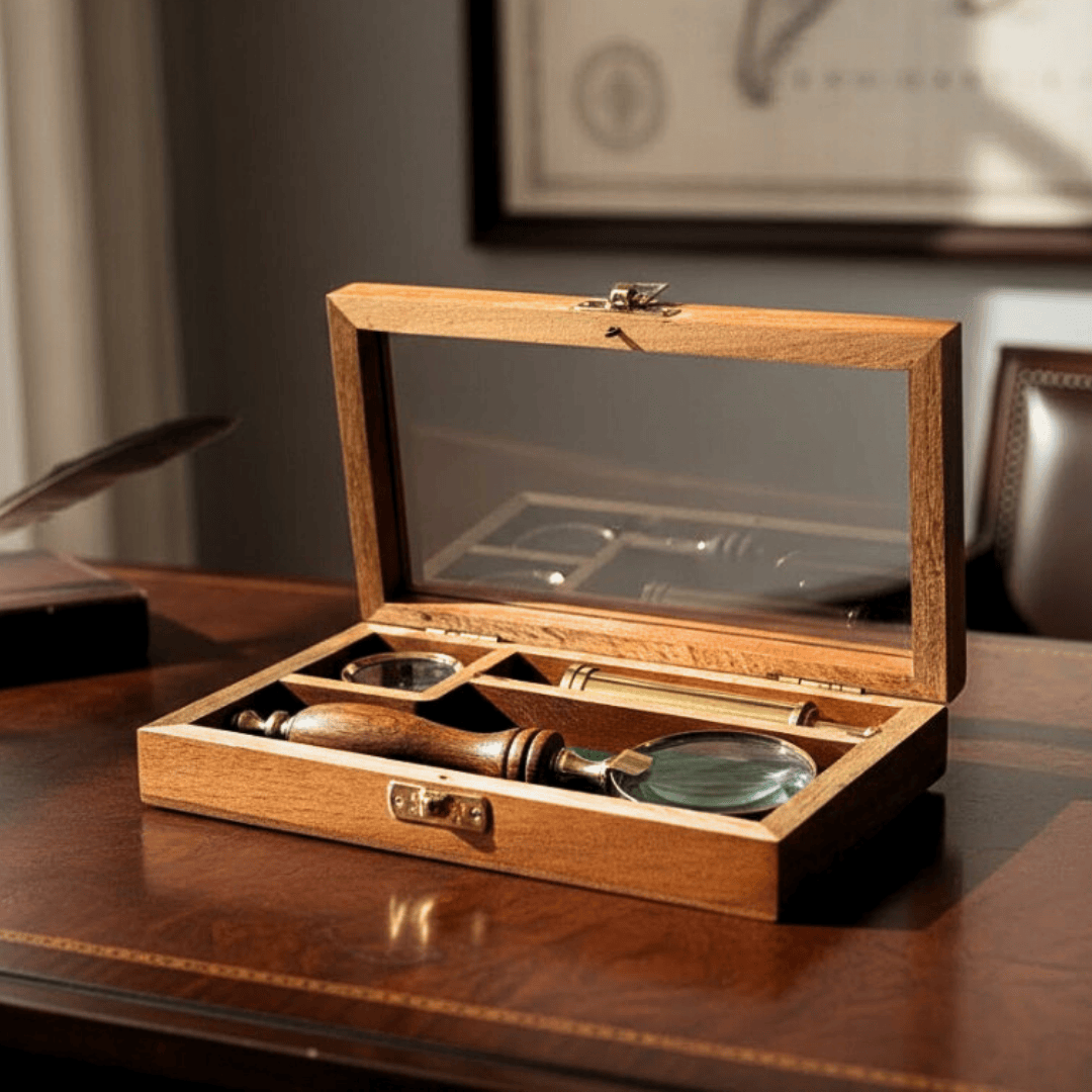 Traveler's Set – Spyglass + Compass + Magnifying Glass in a Wooden Box – NC2677AZ