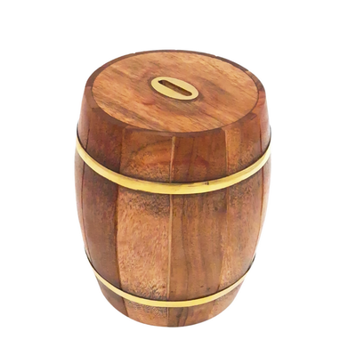Large Wooden Barrel Money Box – Opening, Retro - DNU-002