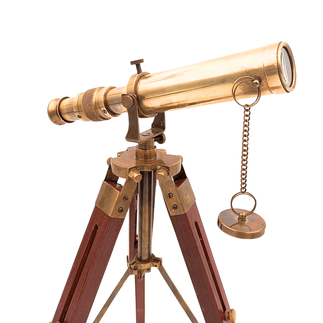 Retro Brass Spyglass on a Wooden Tripod – Adjustable Height – SR010