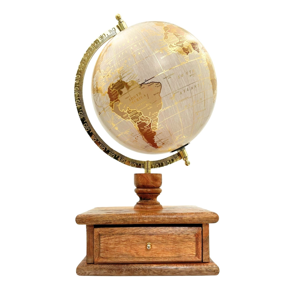 Elegant Vintage Desk Globe with Wooden Base and Drawer