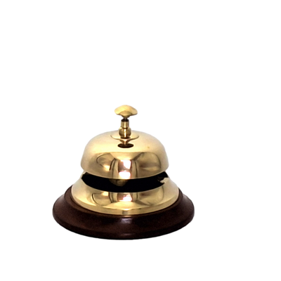 Brass hotel gong on a wooden base - TB27/4